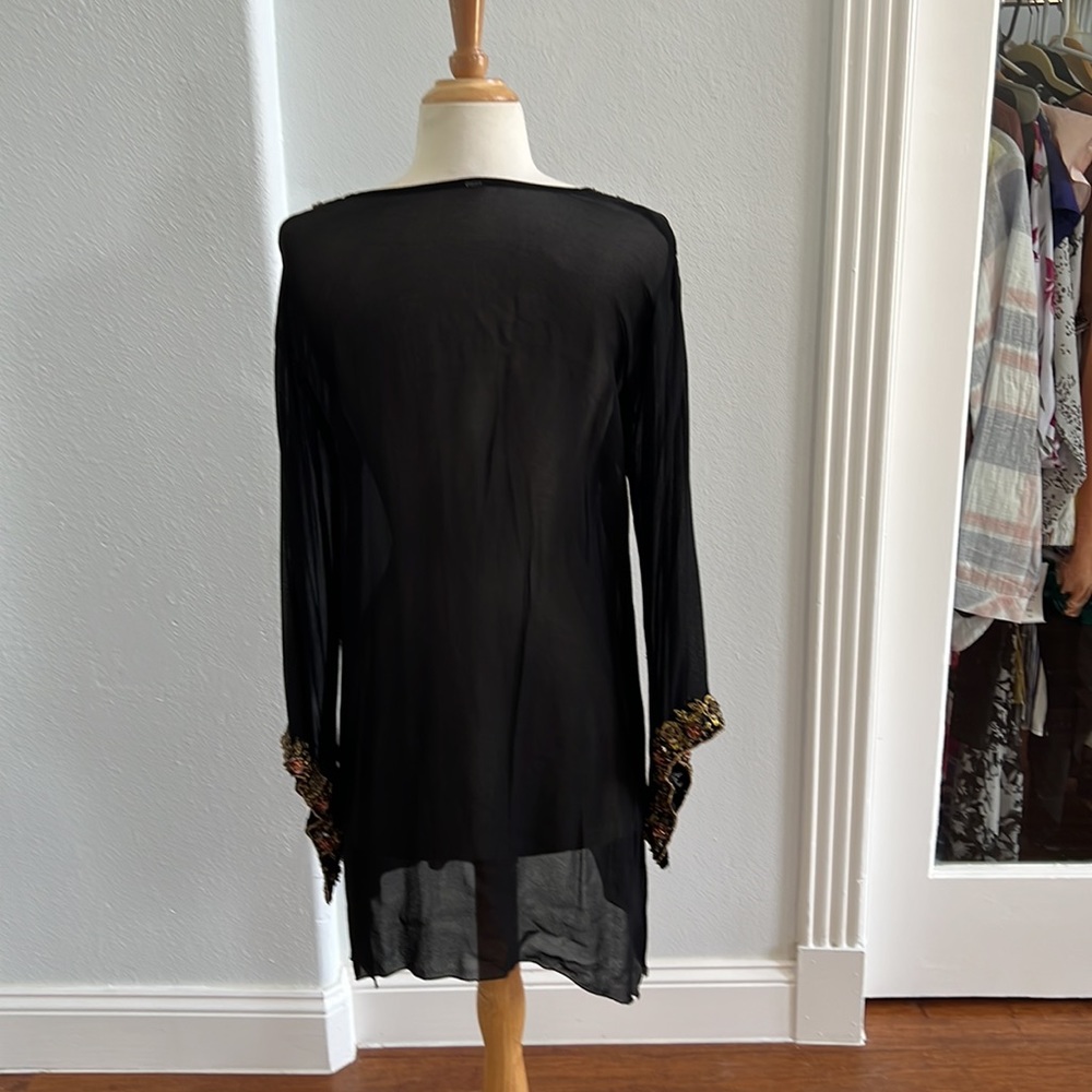 Long Sleeve Black Sequin Detail Tunic Blouse size M/L - Picture 6 of 10
